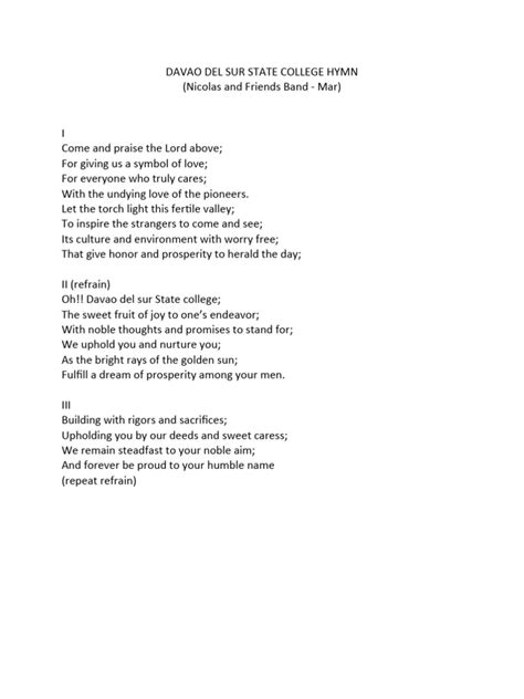dnsc hymn|Davao Del Sur State College HYMN / DSSC Hymn.